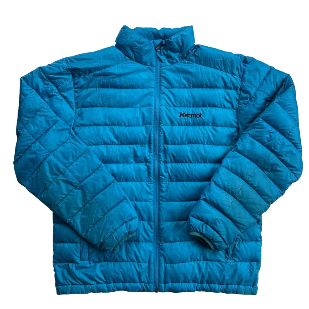 Marmot Zeus 700 Fill Down Puffer Jacket Mens Large Blue Excellent A93340